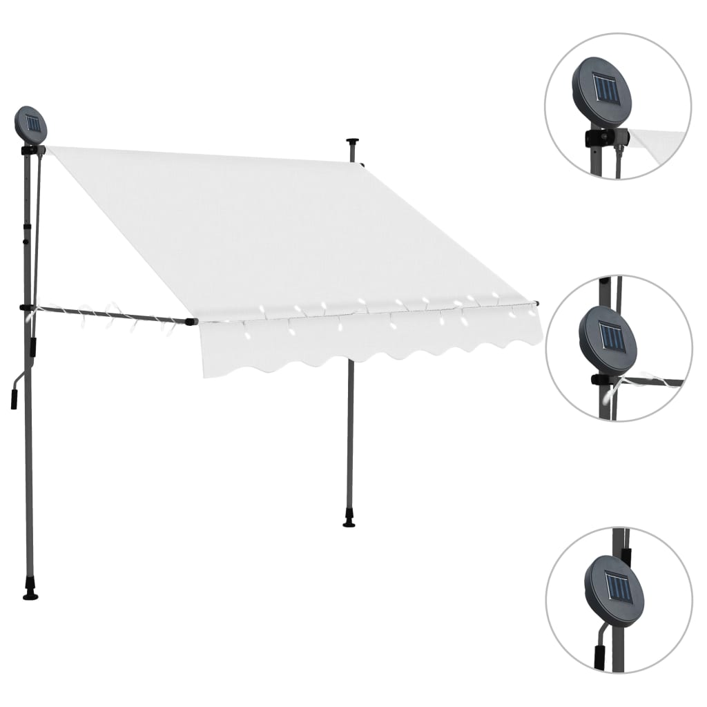 Copertină retractabilă manual cu LED, crem, 150 cm