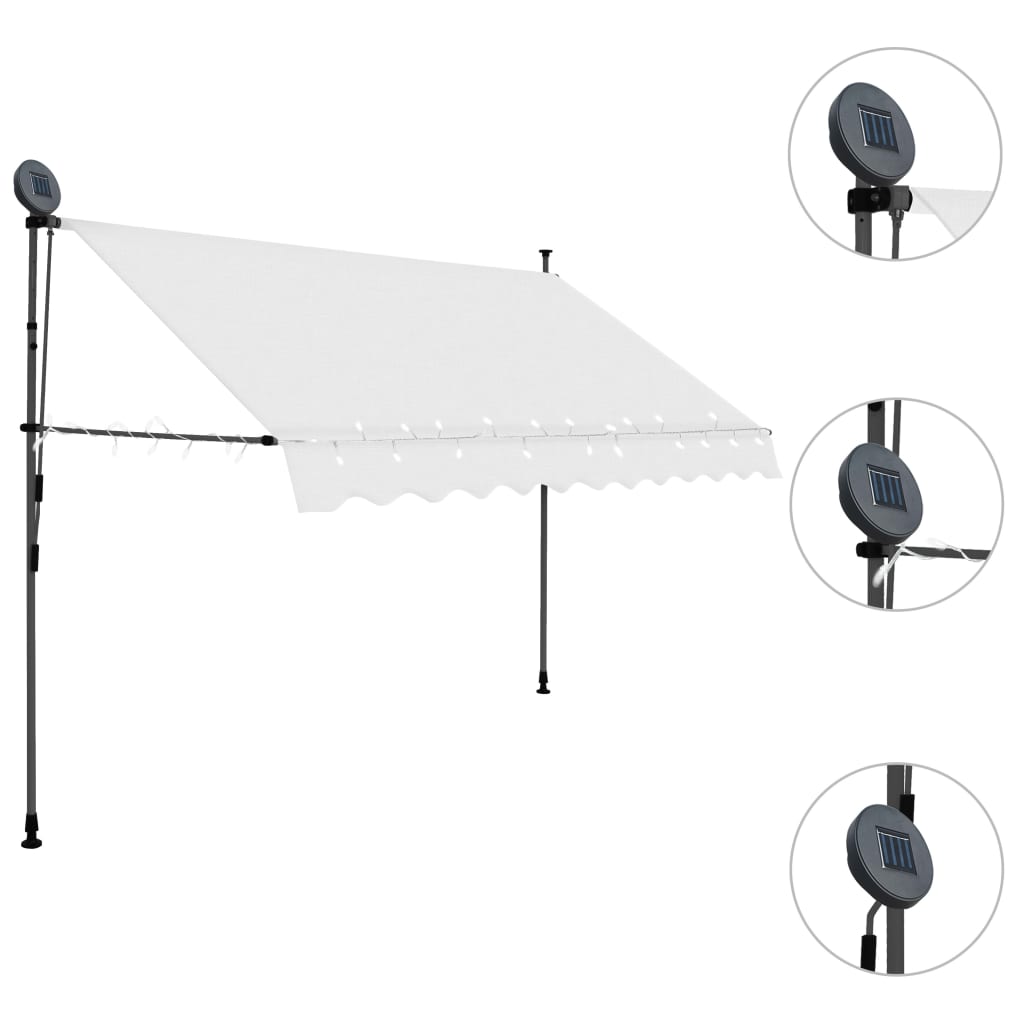 Copertină retractabilă manual cu LED, crem, 250 cm