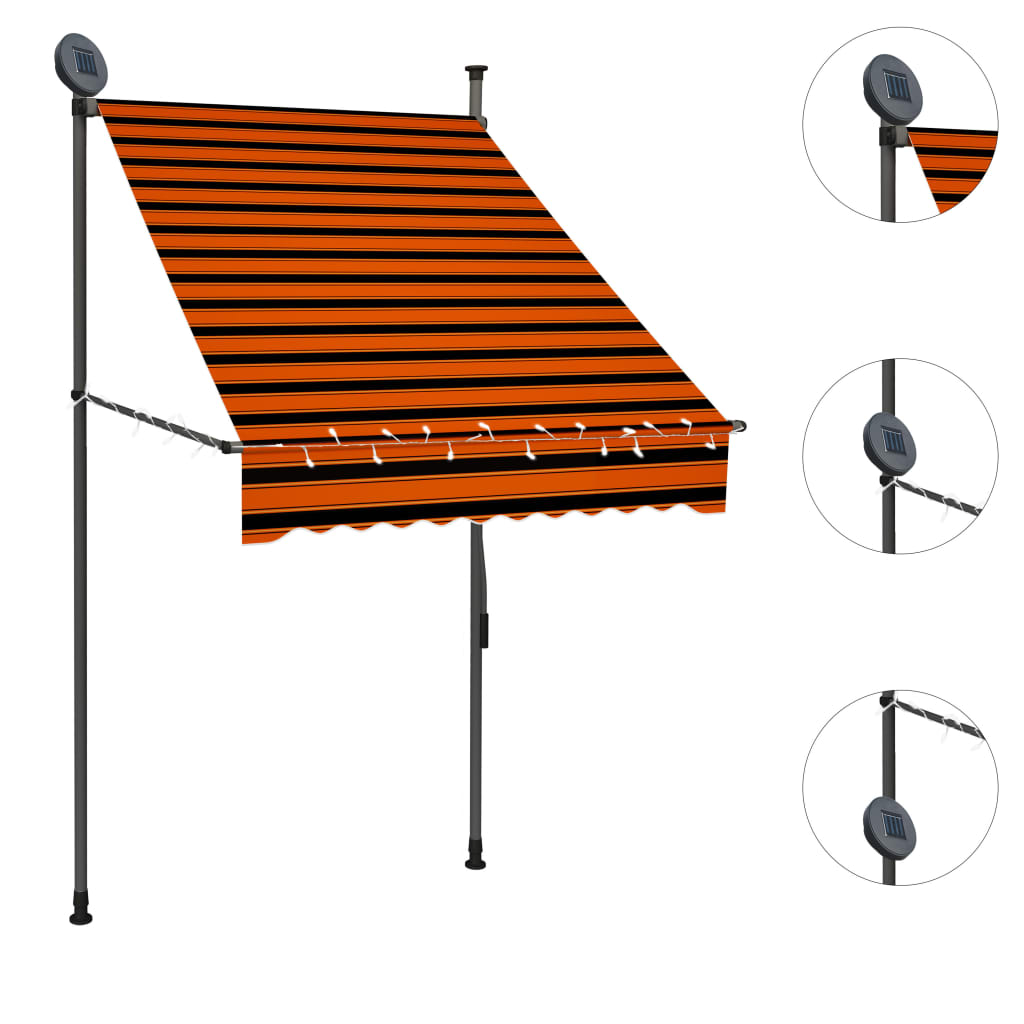 Copertină retractabilă manual cu LED, portocaliu & maro, 100 cm