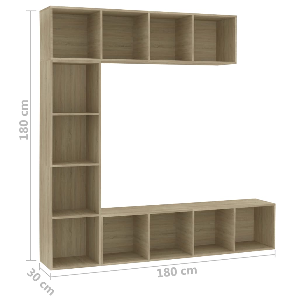 Dulap cărți / TV, 3 piese, stejar Sonoma, 180 x 30 x 180 cm