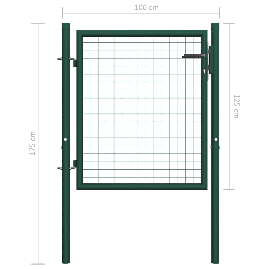 Poartă de gard, verde, 100 x 125 cm, oțel