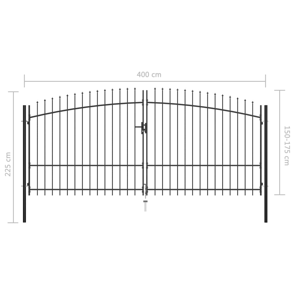 Poartă de gard cu două uși, cu vârfuri de suliță, 400 x 225 cm