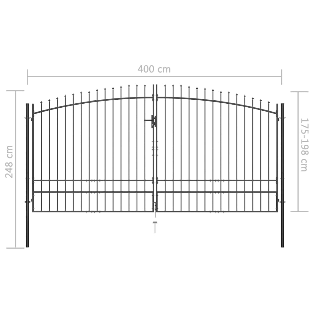 Poartă de gard cu două uși, cu vârfuri de suliță, 400 x 248 cm