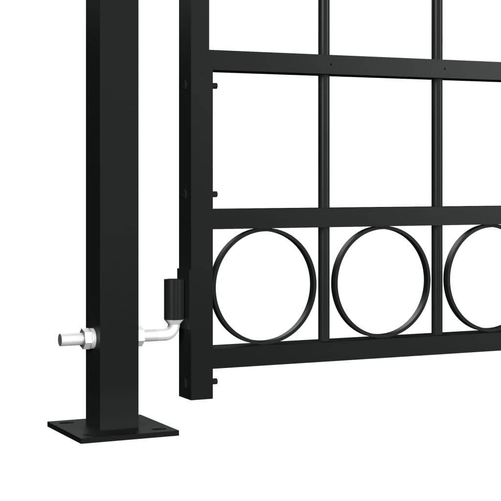 Poartă de gard cu vârf arcuit și 2 stâlpi, negru, 100 x 200 cm
