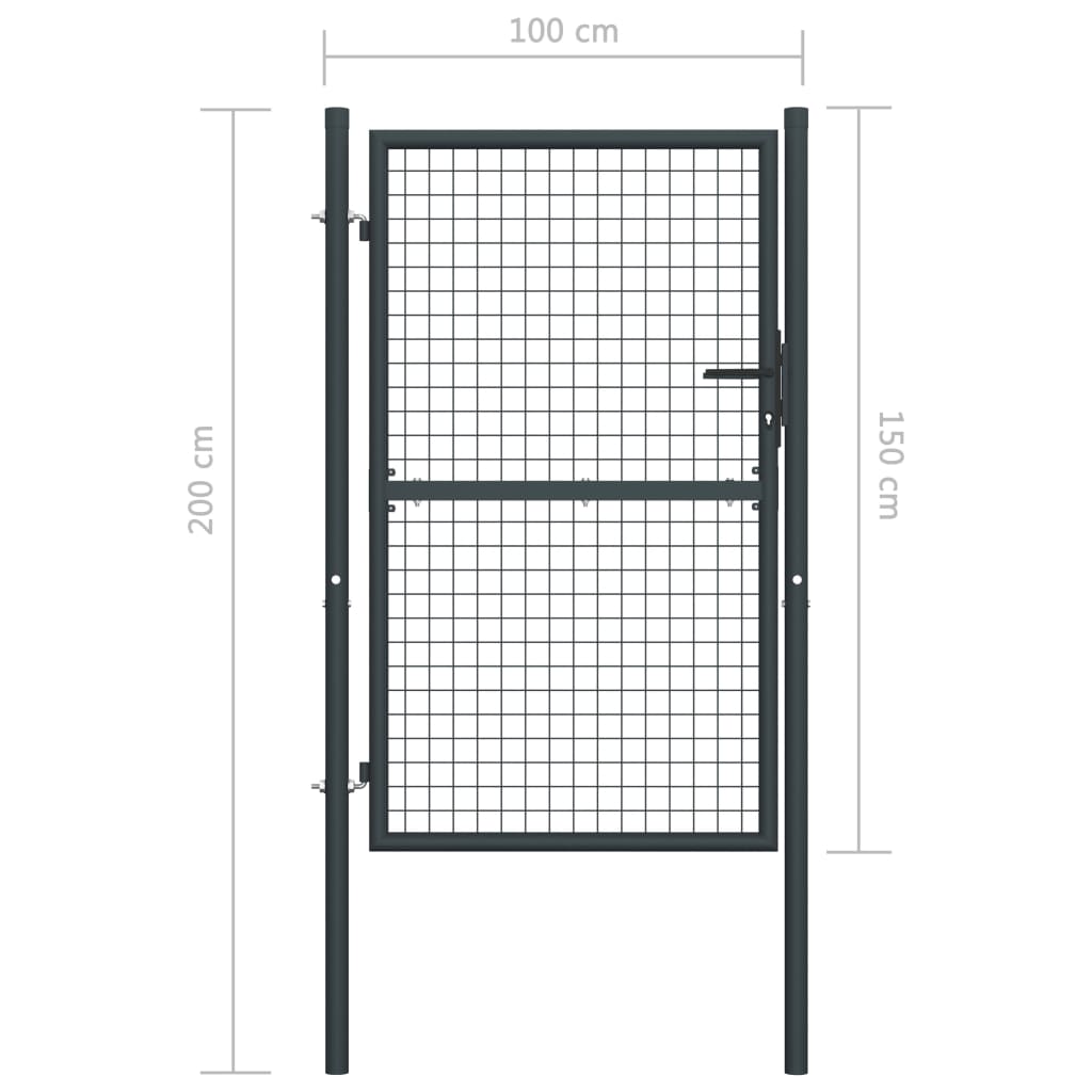 Poartă de grădină din plasă, gri, 100x200 cm, oțel galvanizat