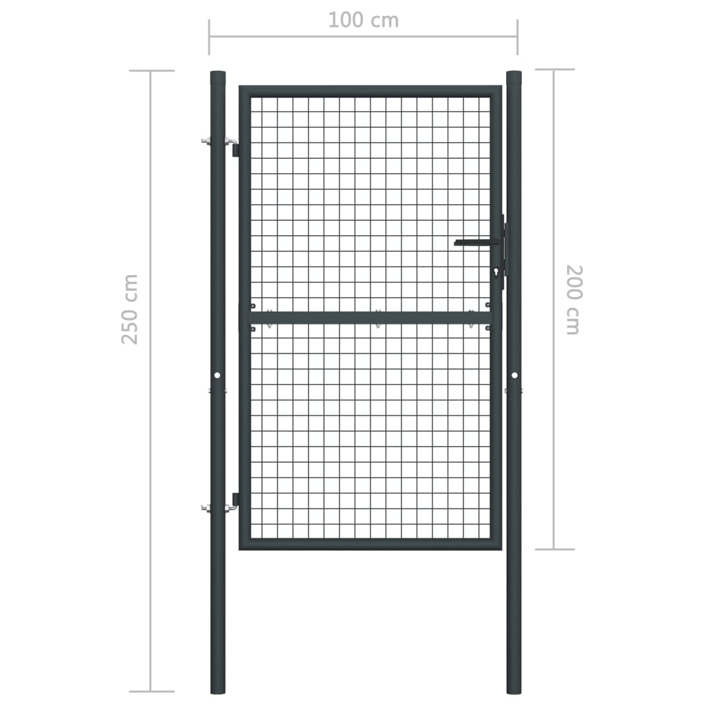 Poartă de grădină din plasă, gri, 100x250 cm, oțel galvanizat