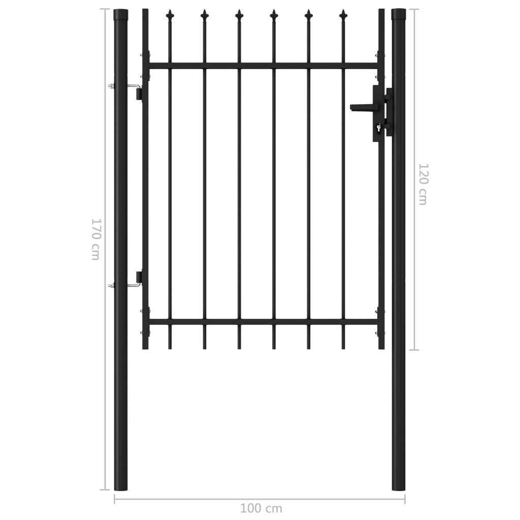 Poartă de gard, o ușă, cu vârf suliță, negru, 1 x 1,2 m, oțel