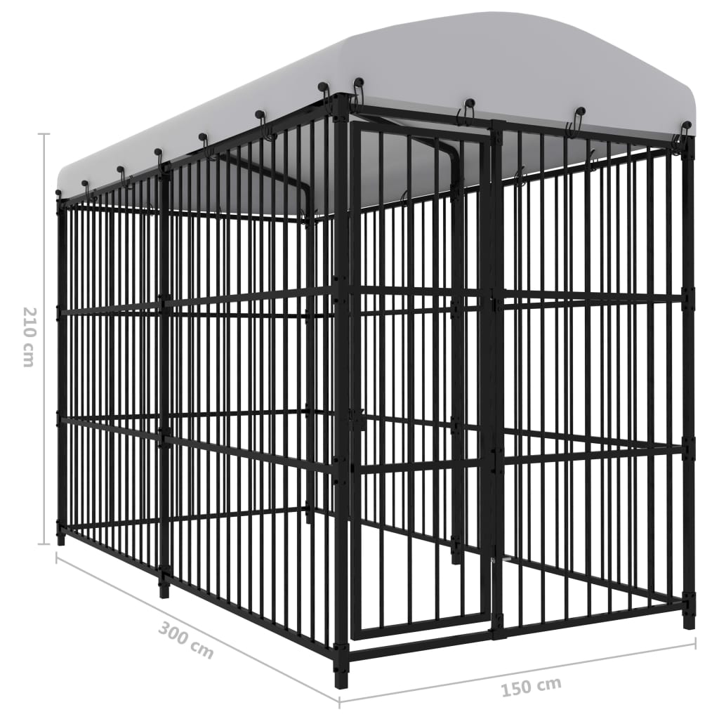 Padoc pentru câini de exterior, cu acoperiș, 300 x 150 x 210 cm