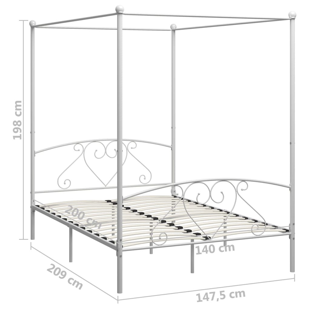 Cadru de pat cu baldachin, alb, 140 x 200 cm, metal