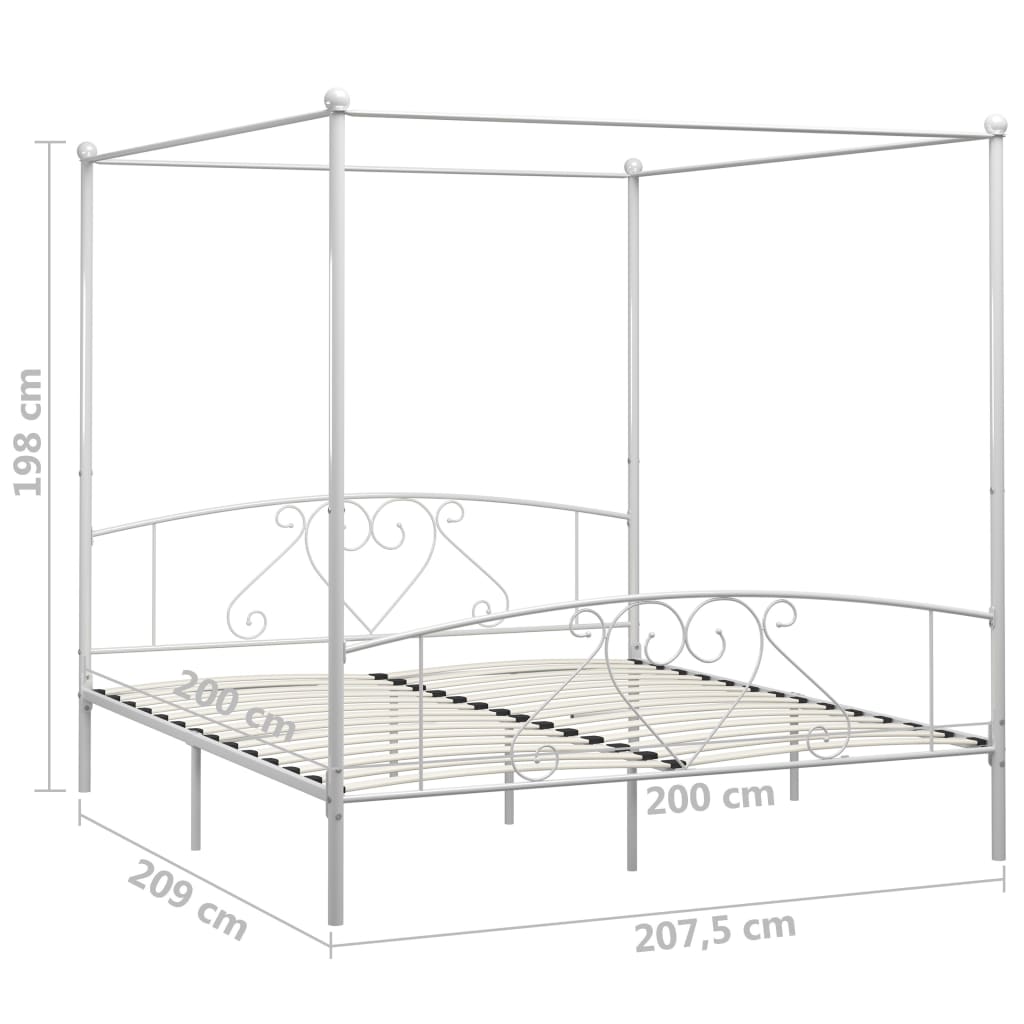 Cadru de pat cu baldachin, alb, 200 x 200 cm, metal