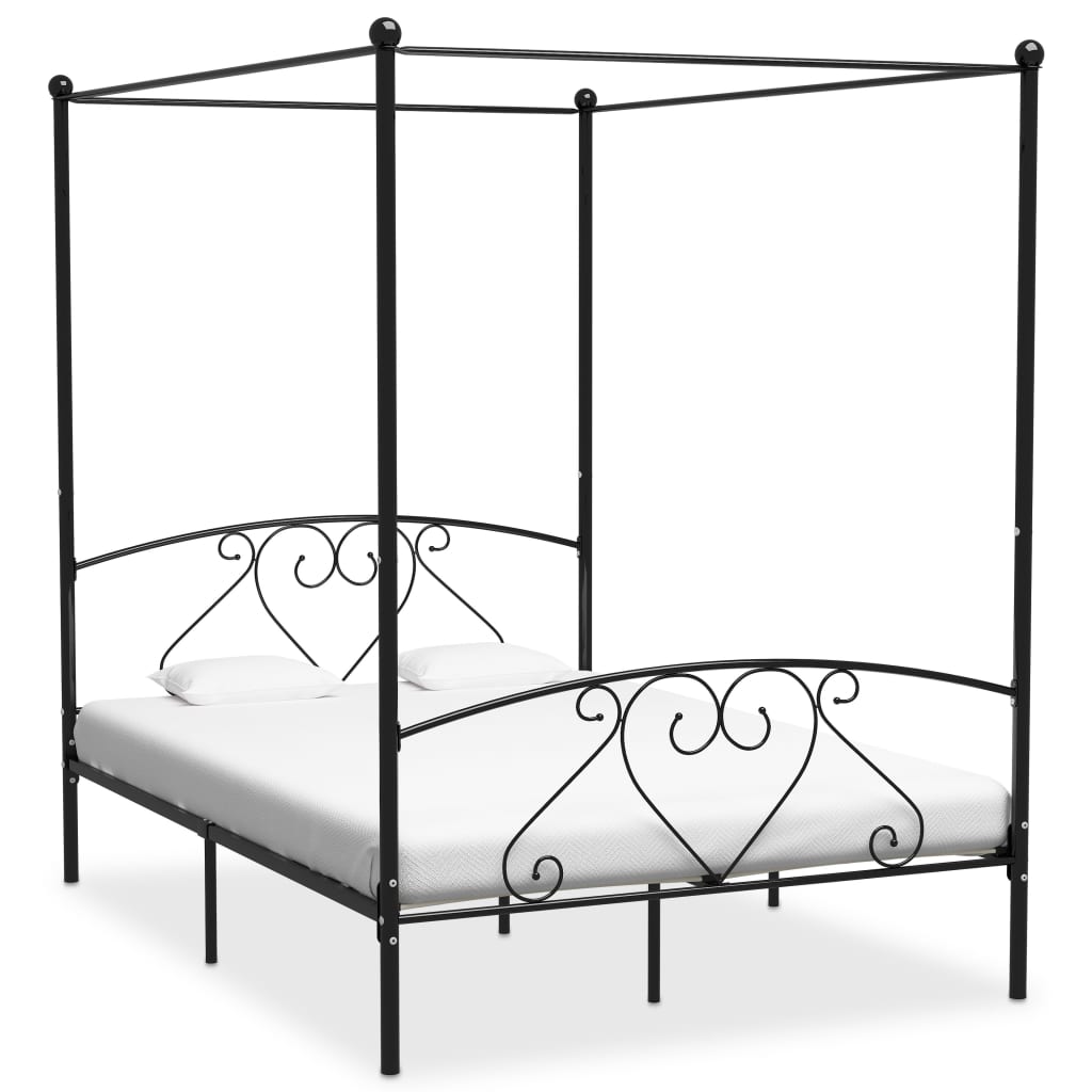 Cadru de pat cu baldachin, negru, 160 x 200 cm, metal