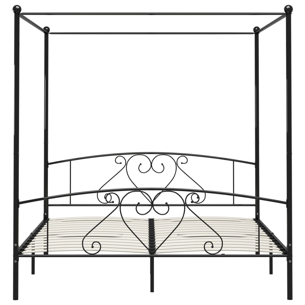 Cadru de pat cu baldachin, negru, 180 x 200 cm, metal