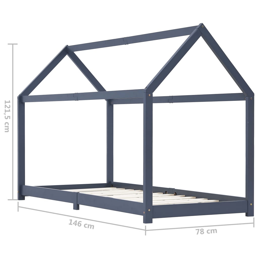 Cadru pat de copii, gri, 70 x 140 cm, lemn masiv de pin