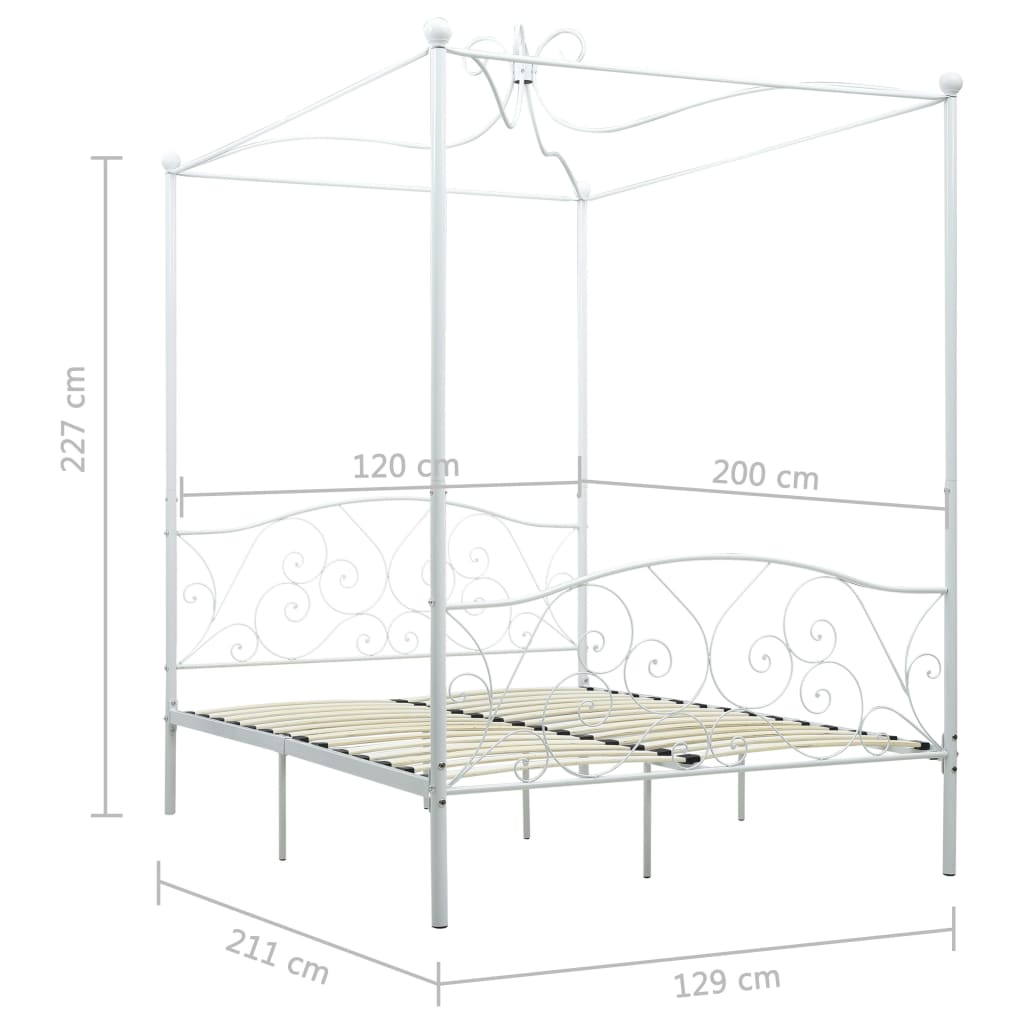 Cadru de pat cu baldachin, alb, 120 x 200 cm, metal