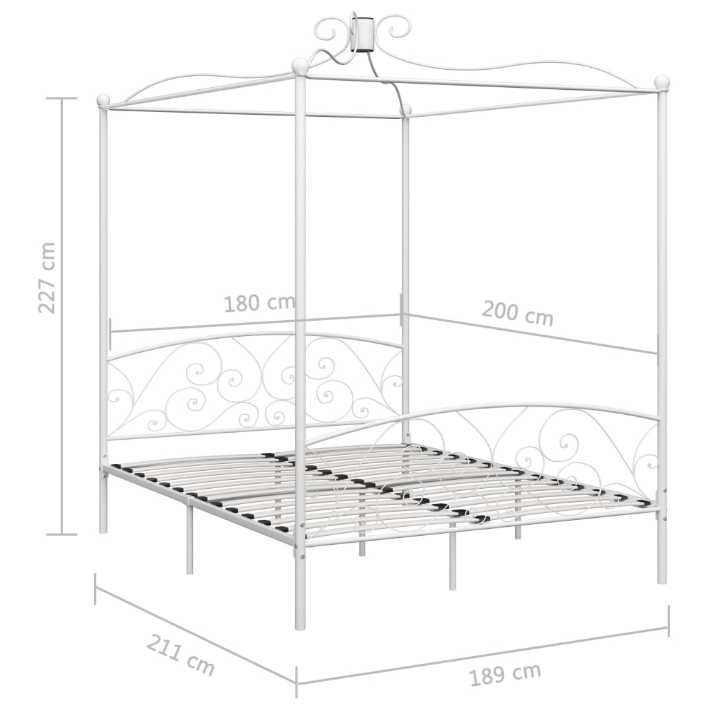 Cadru de pat cu baldachin, alb, 180 x 200 cm, metal