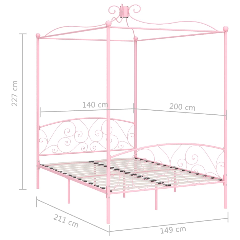 Cadru de pat cu baldachin, roz, 120 x 200 cm, metal