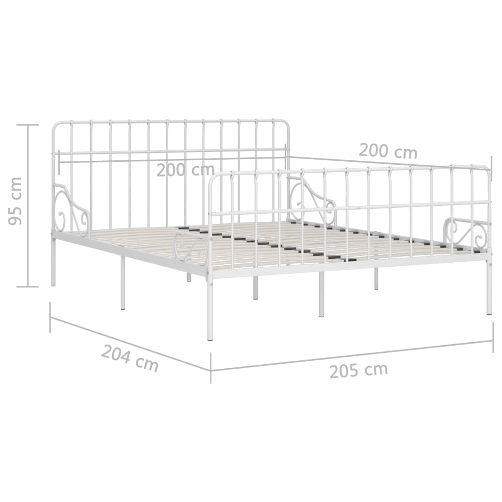 Cadru de pat cu bază din șipci, alb, 200 x 200 cm, metal