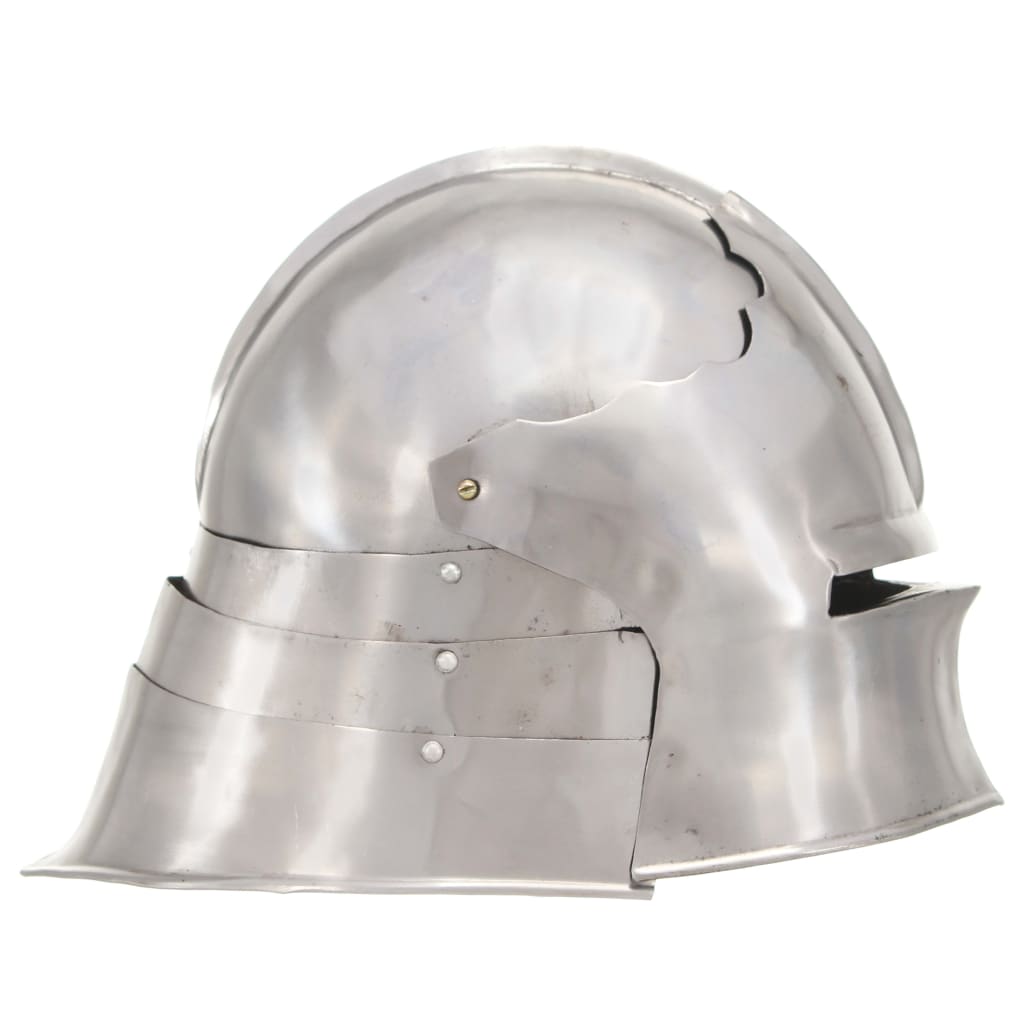 Coif cavaler medieval, antichizat, joc de rol, argintiu, oțel
