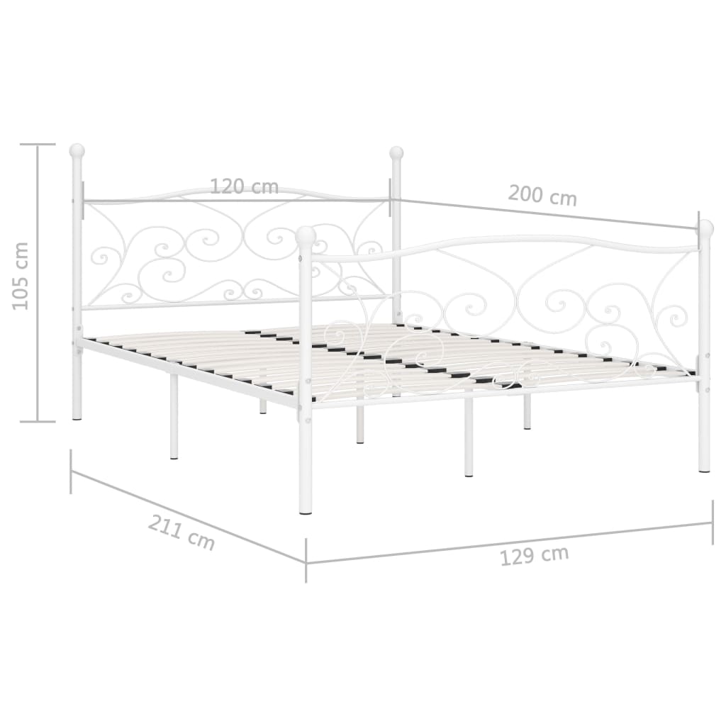 Cadru de pat cu bază din șipci, alb, 120 x 200 cm, metal