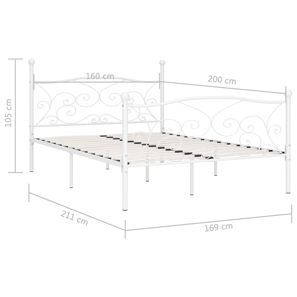 Cadru de pat cu bază din șipci, alb, 160 x 200 cm, metal