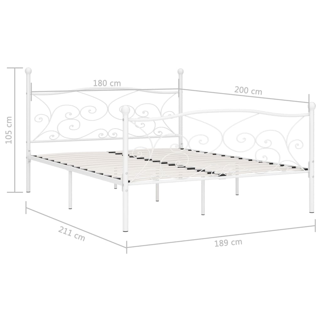 Cadru de pat cu bază din șipci, alb, 180 x 200 cm, metal