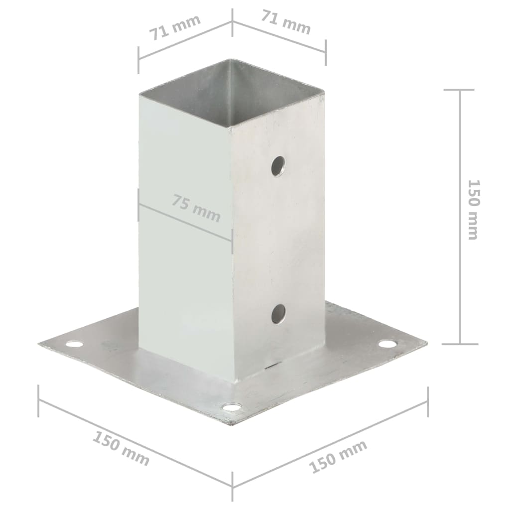 Suporți stâlp, 4 buc., metal galvanizat, 71 mm