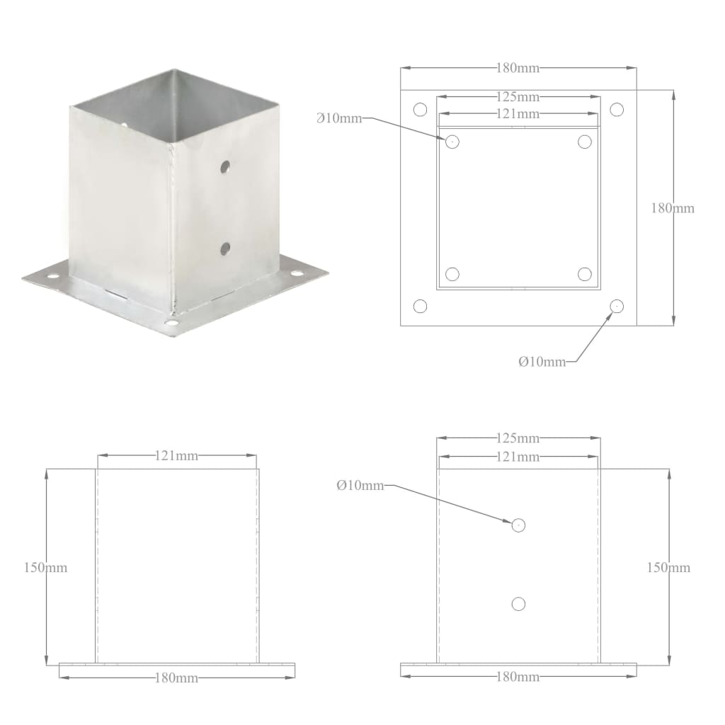 Suporți stâlp, 4 buc., metal galvanizat, 121 mm