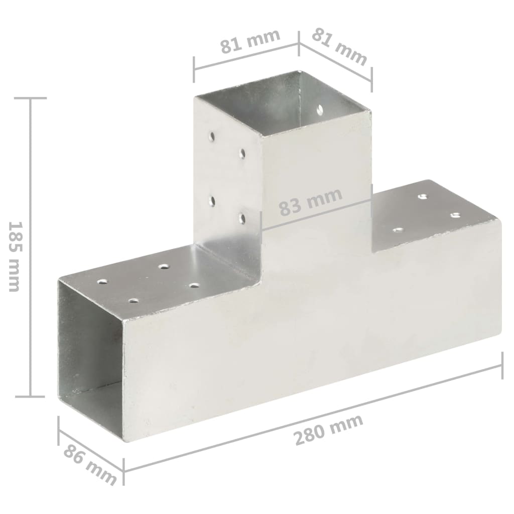 Conectori de grindă, formă T, 4 buc, 81x81 mm, metal galvanizat