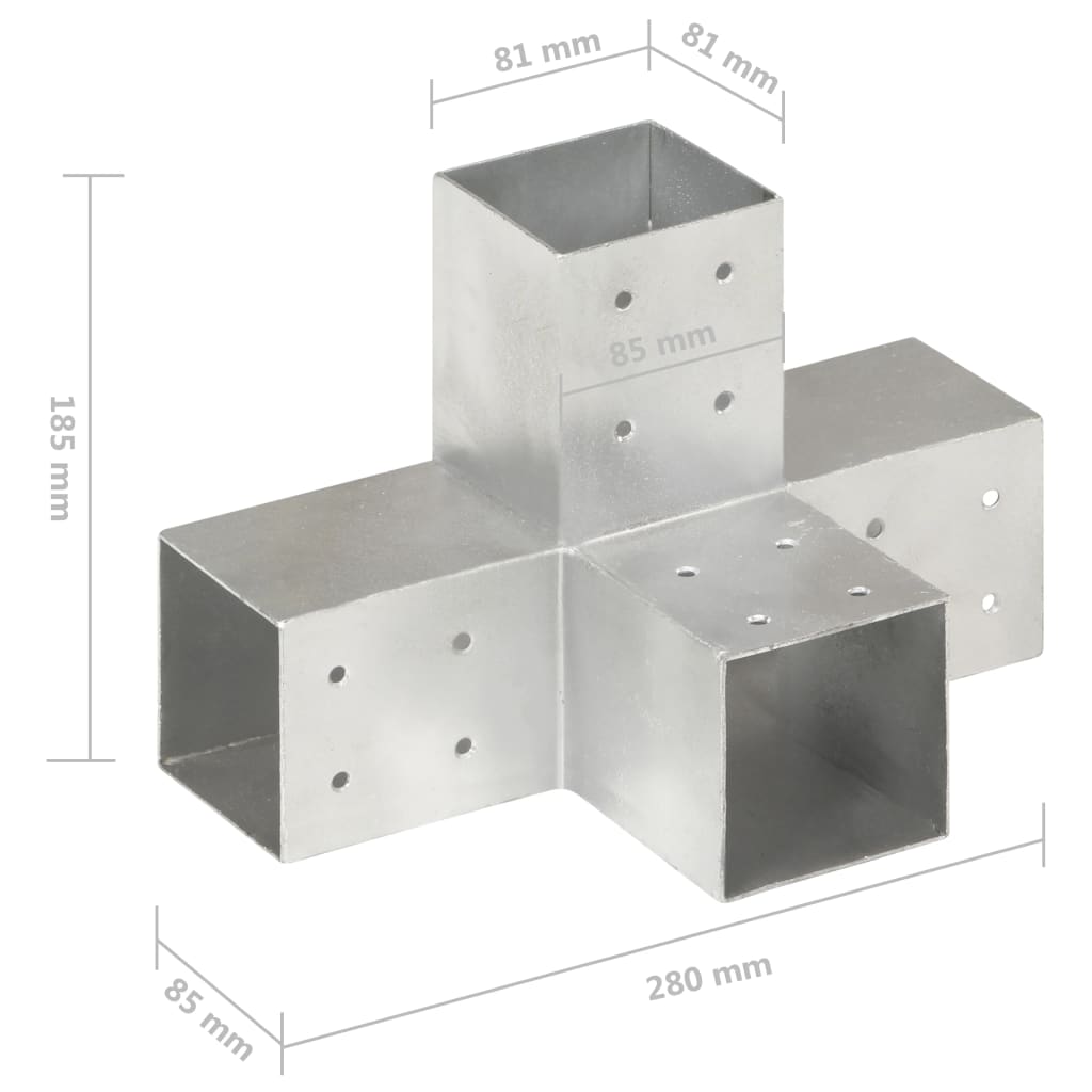 Conectori de grindă, formă X, 4 buc, 81x81 mm, metal galvanizat