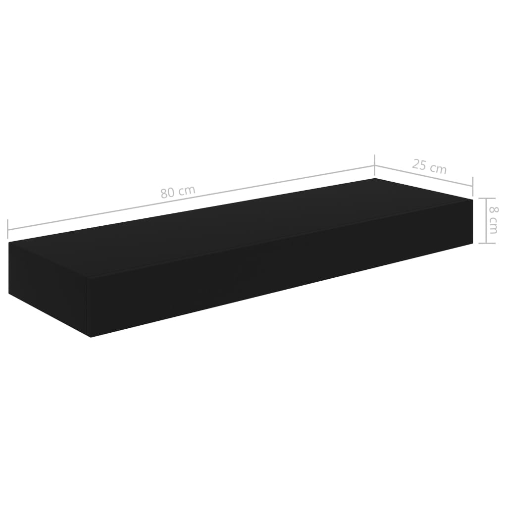 Raft de perete suspendat cu sertar, negru, 80 x 25 x 8 cm