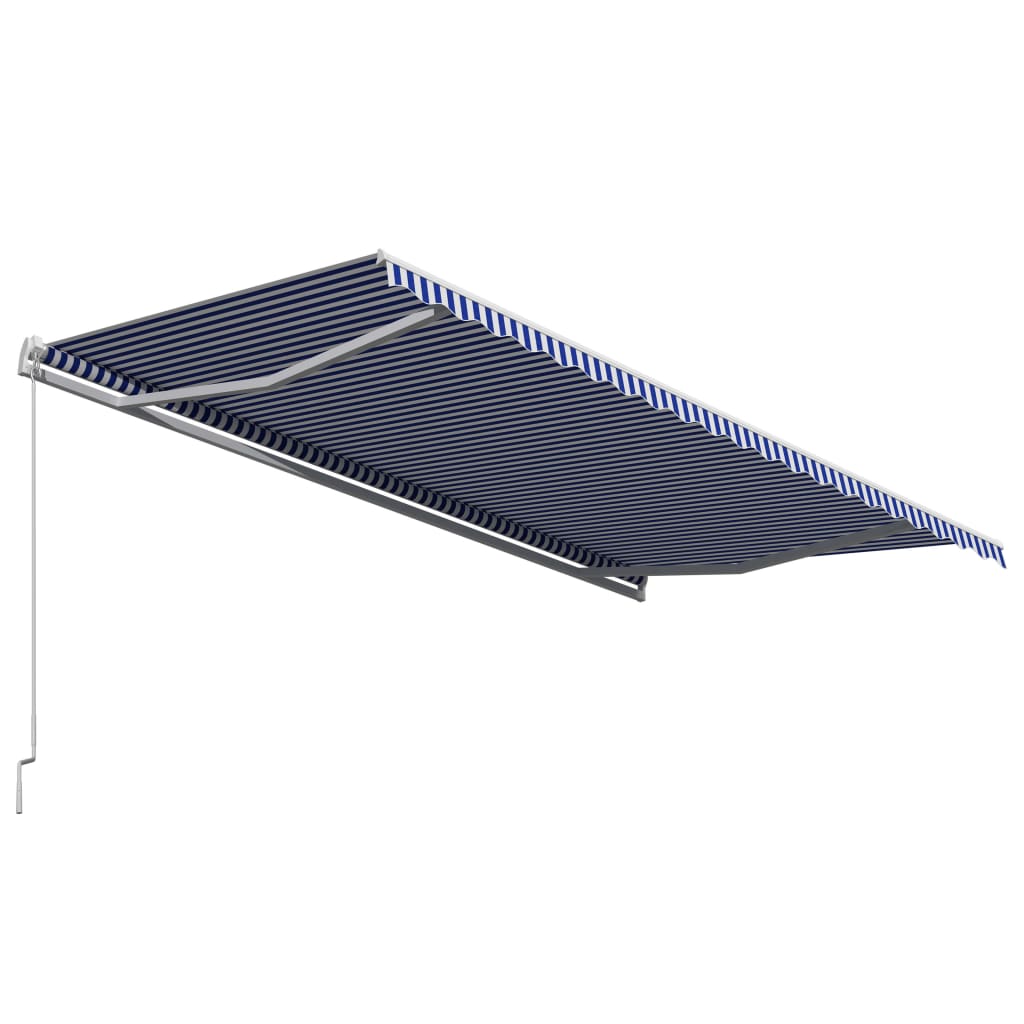 Copertină retractabilă manual, albastru și alb, 500 x 300 cm