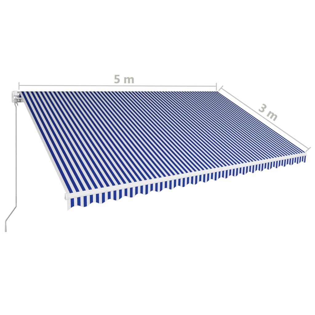 Copertină retractabilă manual, albastru și alb, 500 x 300 cm