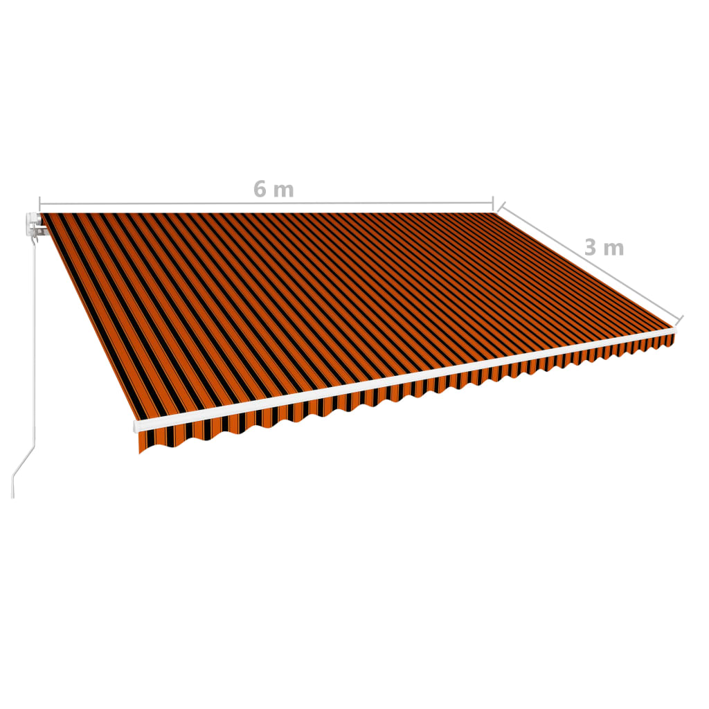 Copertină retractabilă manual, portocaliu și maro, 600 x 300 cm