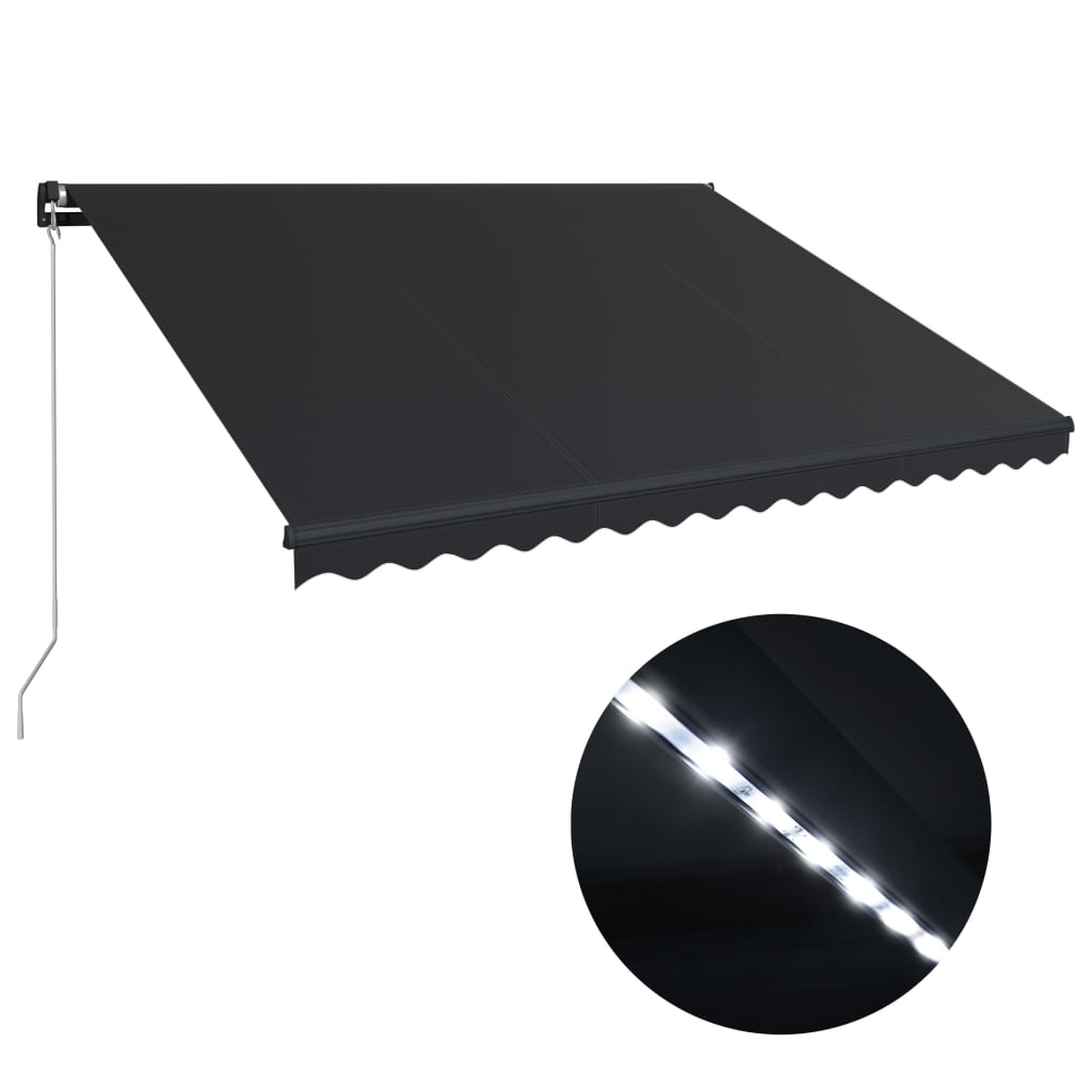 Copertină retractabilă manual cu LED, antracit, 400 x 300 cm