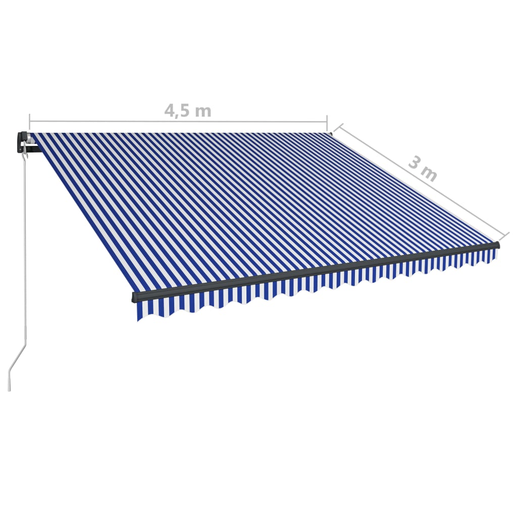 Copertină retractabilă manual LED, albastru și alb, 450x300 cm