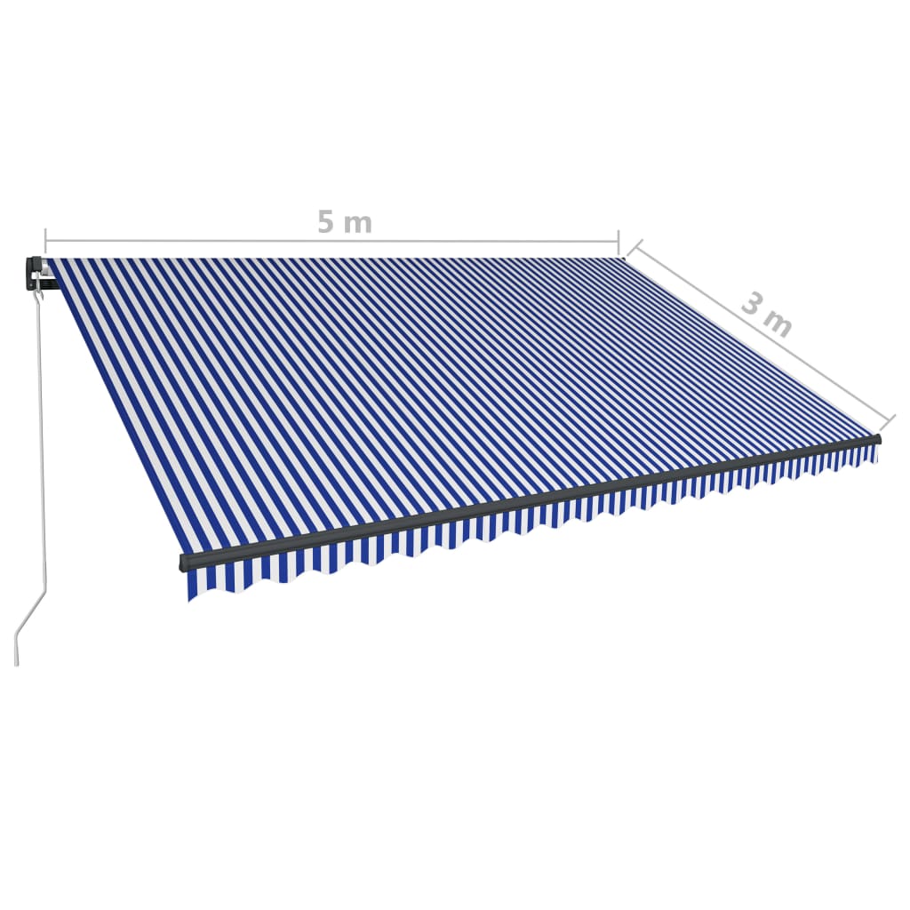 Copertină retractabilă manual LED, albastru și alb, 500x300 cm