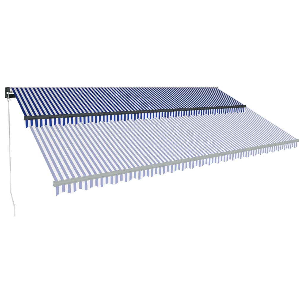 Copertină retractabilă manual cu LED albastru & alb 600x300 cm