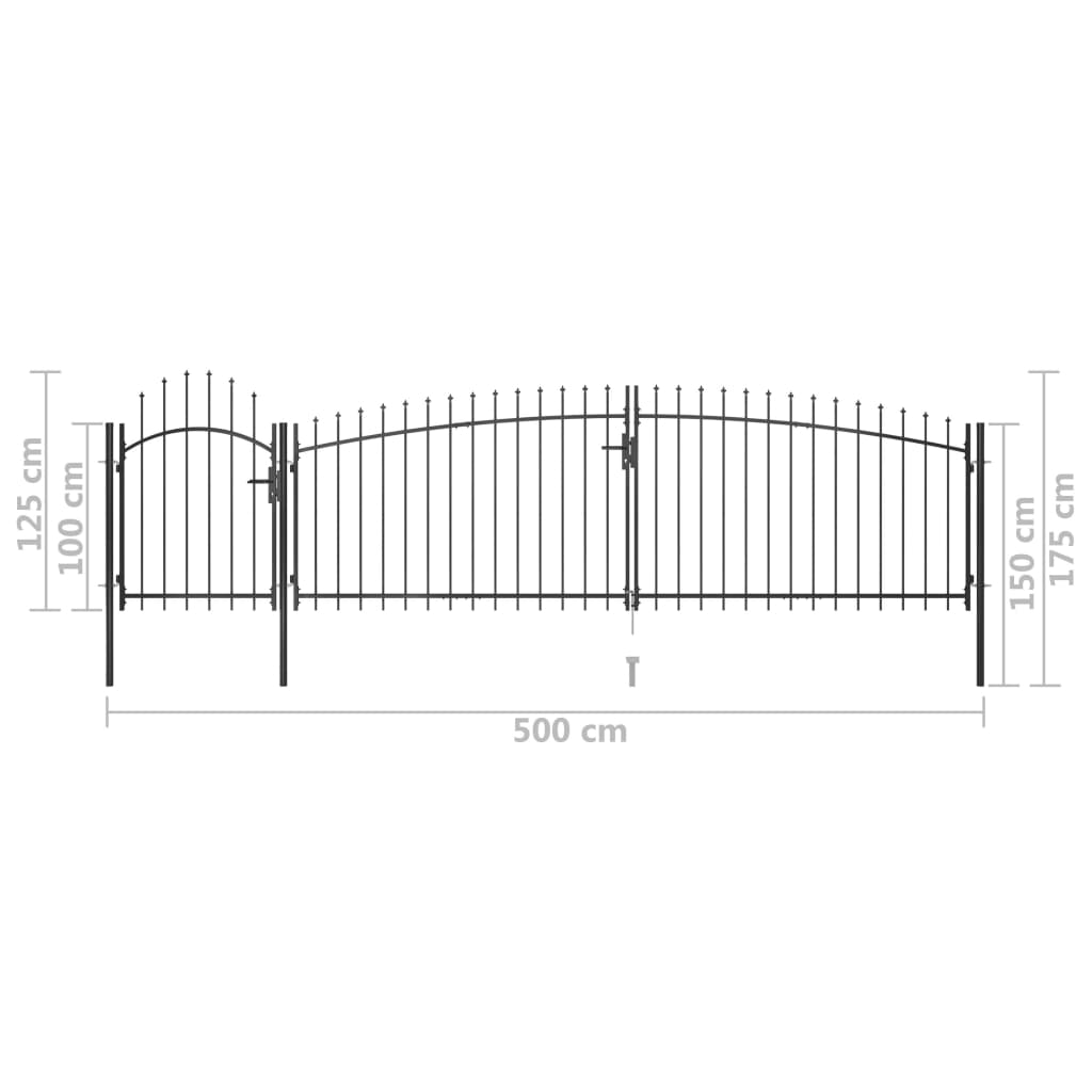 Poartă gard pentru grădină cu vârf suliță, negru 5 x 1,75 m