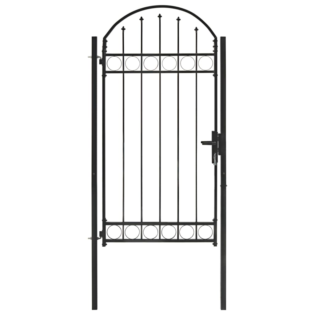 Poartă de gard cu arcadă, negru, 100 x 250 cm, oțel