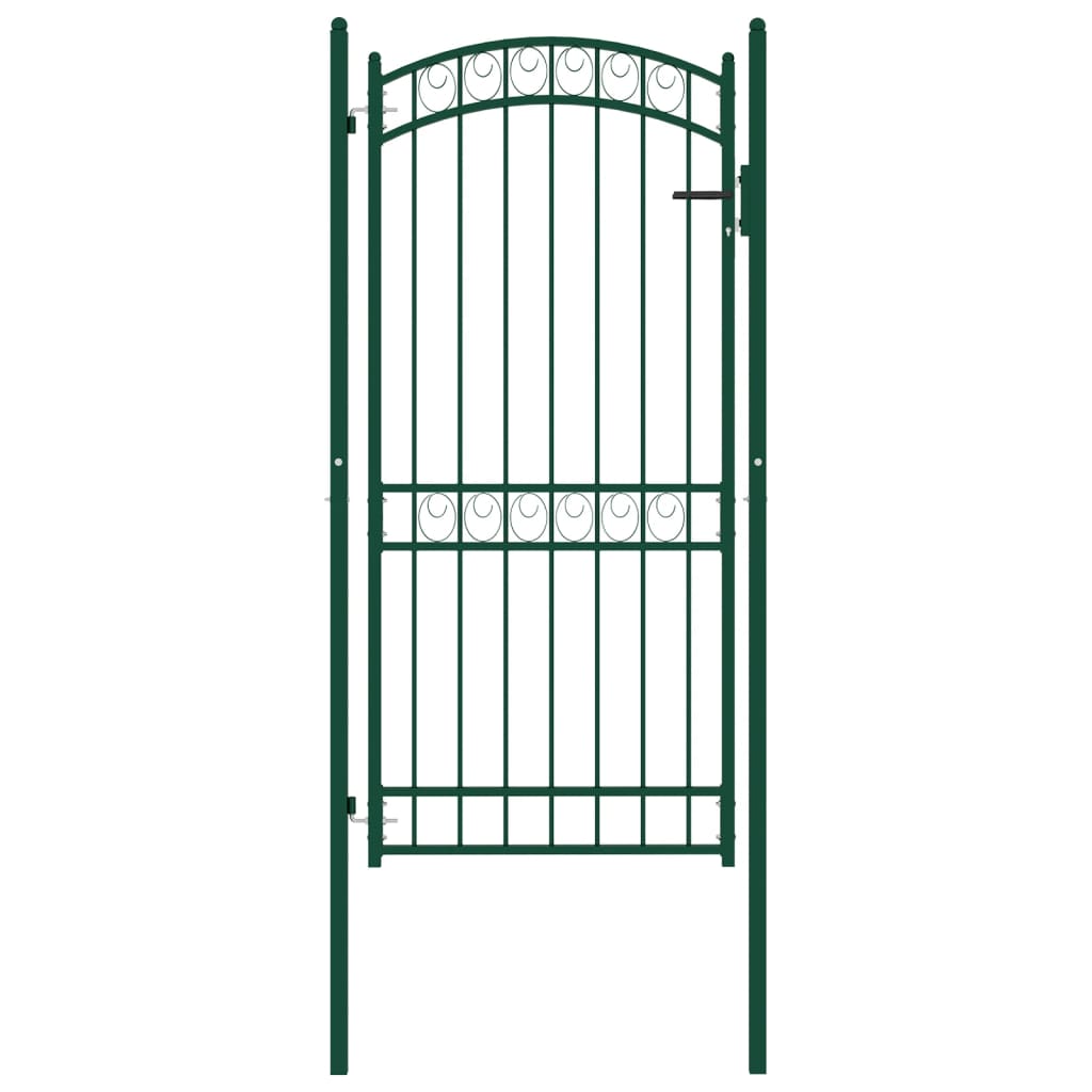 Poartă de gard cu arcadă, verde, 100x200 cm, oțel