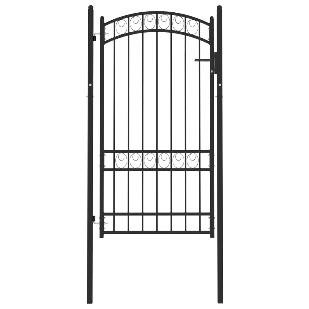 Poartă de gard cu arcadă, negru, 100x175 cm, oțel