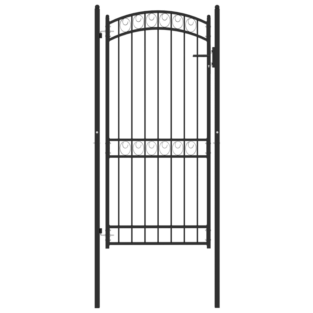 Poartă de gard cu arcadă, negru, 100x200 cm, oțel