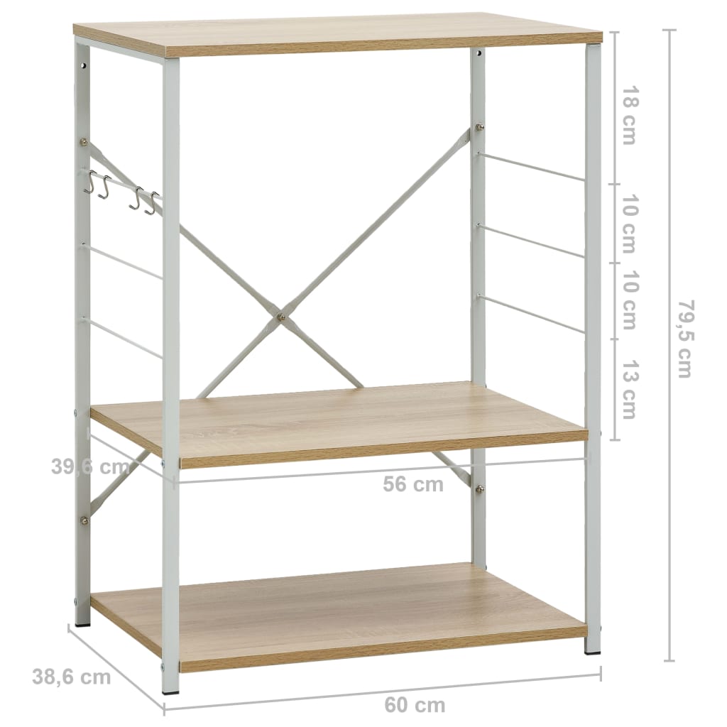 Dulap cuptor microunde, alb și stejar, 60 x 39,6 x 79,5 cm, PAL