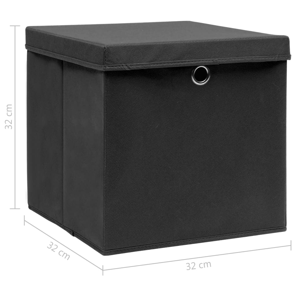 Cutii depozitare cu capace 10 buc. negru 32x32x32 cm textil