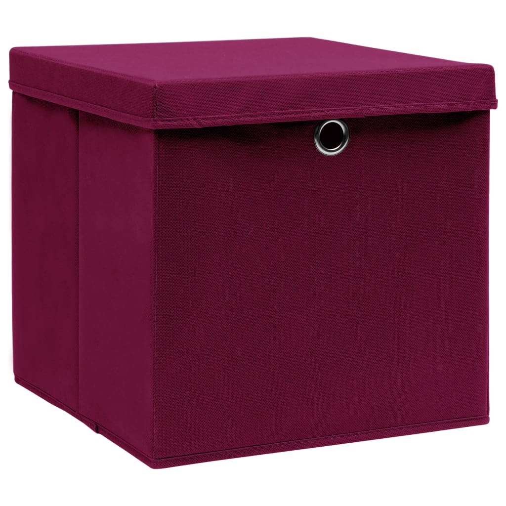 Cutii depozitare cu capac 4 buc. roșu închis 32x32x32cm textil