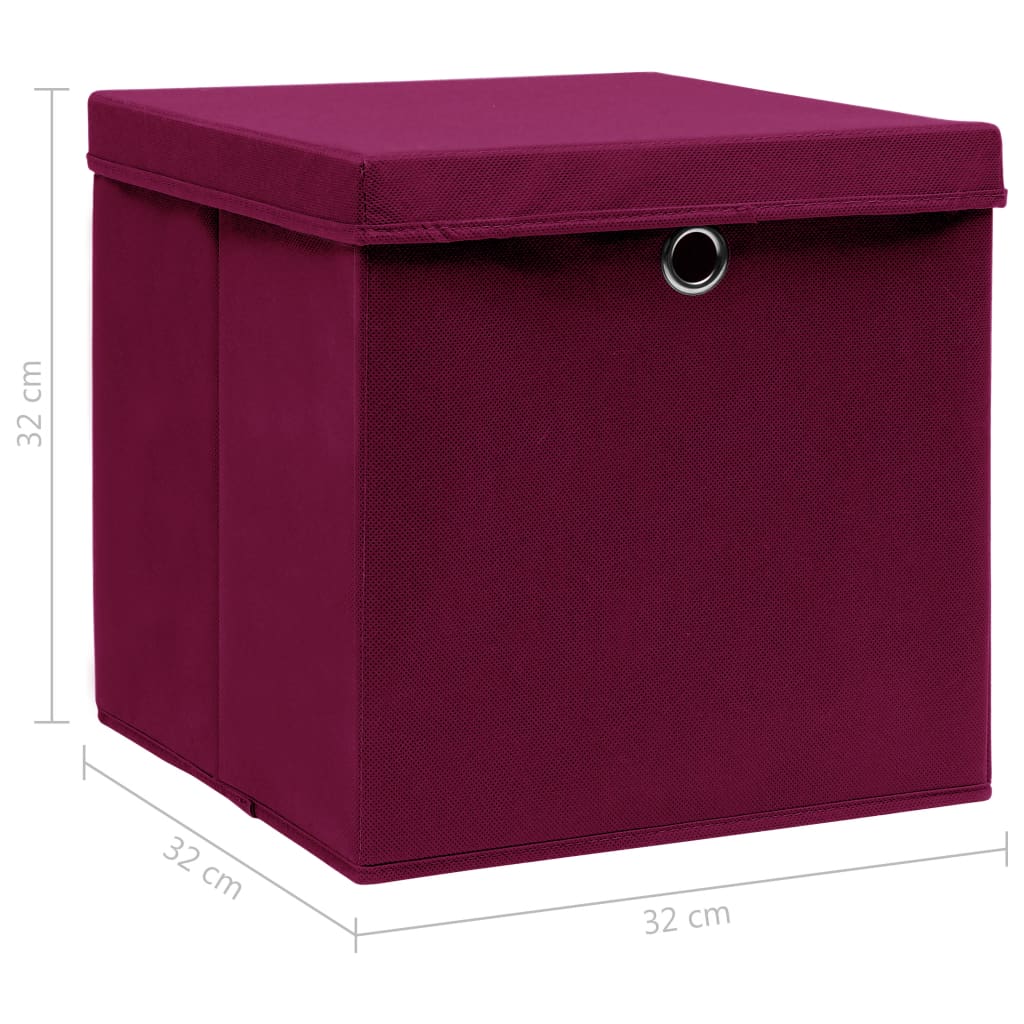 Cutii depozitare cu capac 4 buc. roșu închis 32x32x32cm textil