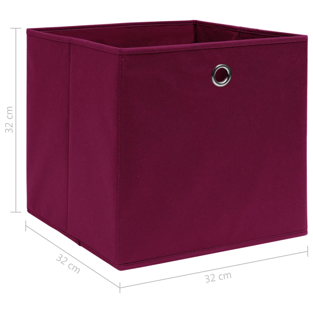 Cutii depozitare, 10 buc., roșu închis, 32x32x32 cm, textil