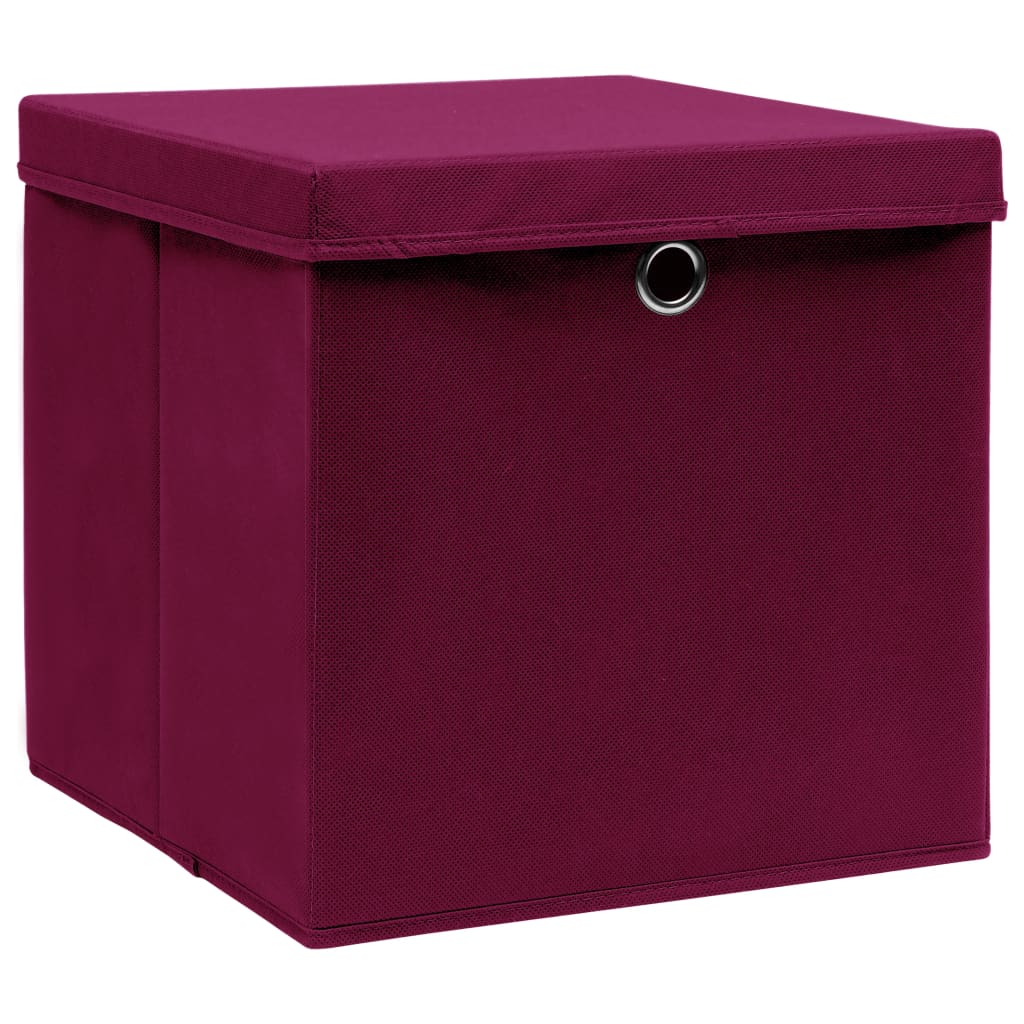Cutii depozitare cu capac 10 buc. roșu închis 32x32x32cm textil