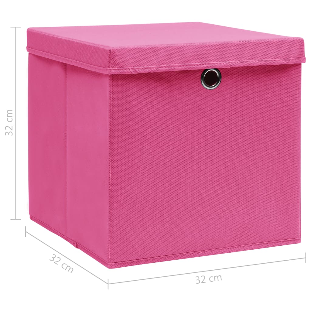 Cutii depozitare cu capace, 4 buc., roz, 32x32x32 cm, textil