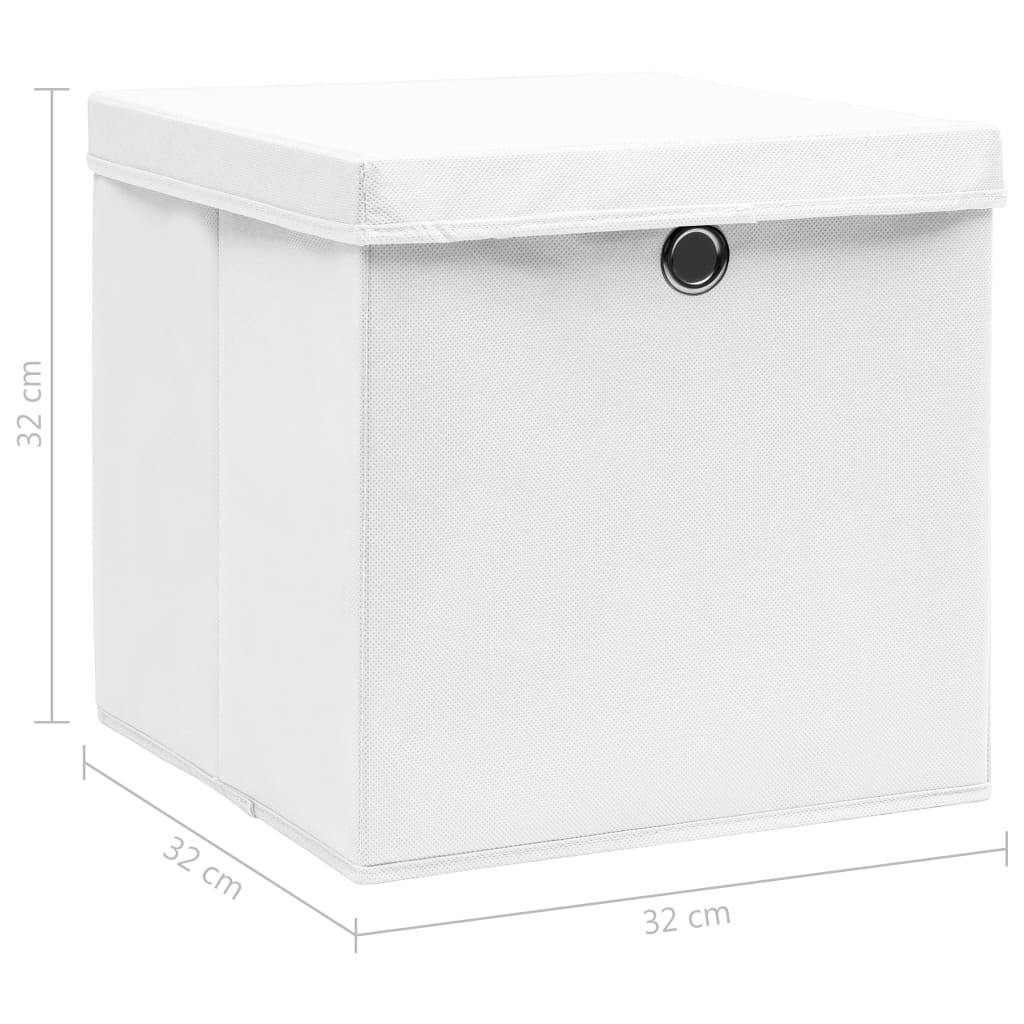 Cutii depozitare cu capace, 4 buc., alb, 32x32x32 cm, textil